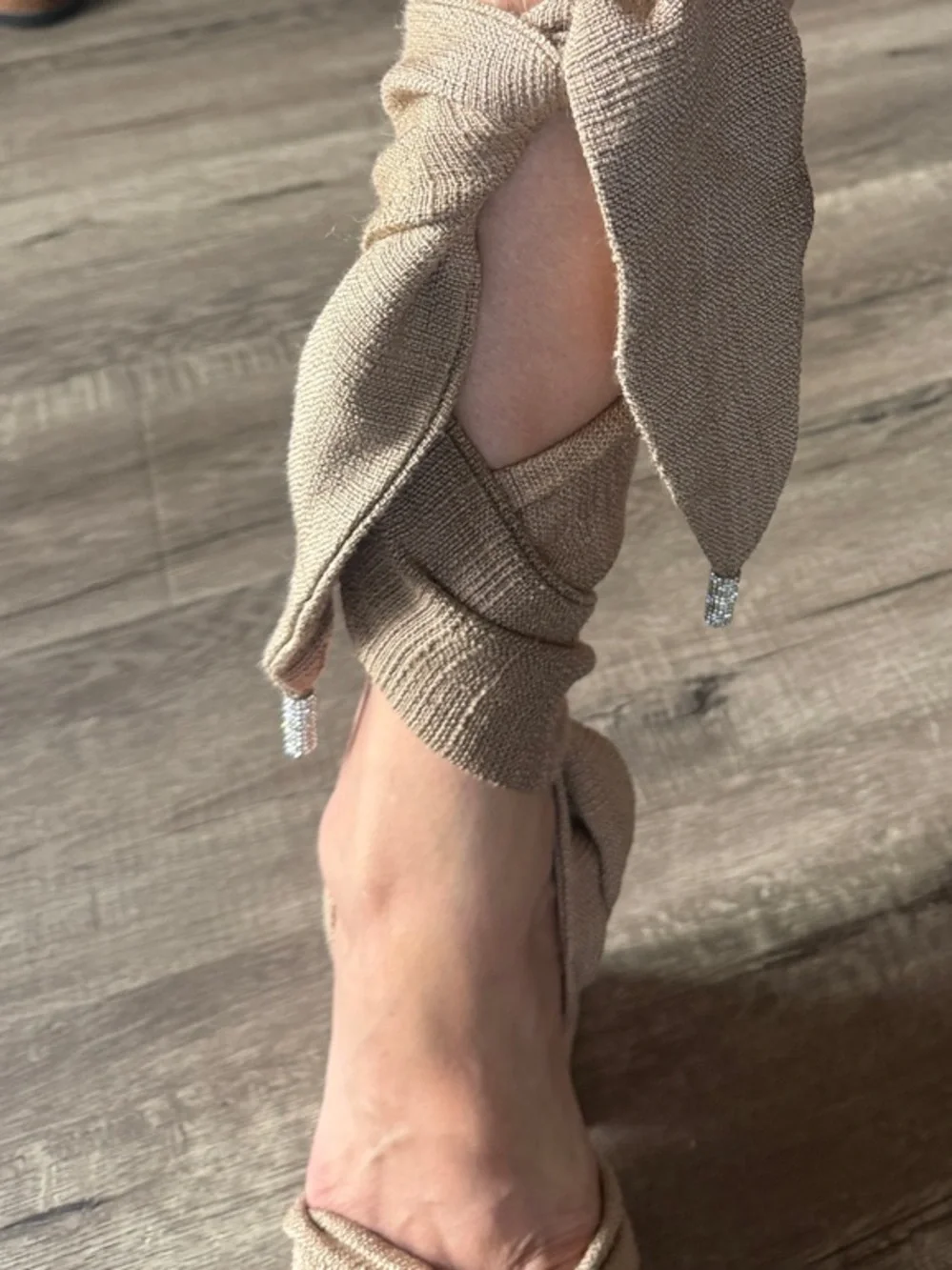 Alexandre Vauthier Taupe Knot Wrap-Heel Sandals